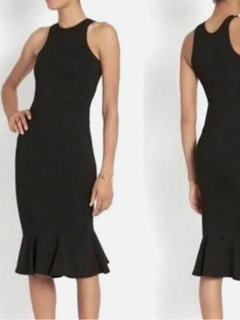 NADIA TARR Black Sleeveless Ruffle-Hem Midi Dress Size Small EUC